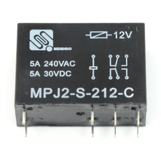 رله 12 ولت 5 آمپر 8 پایه شیشه ای 2 کنتاکت (MPJ2-S-212-C)