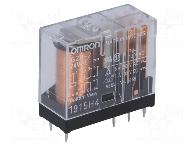 رله 24 ولت 5 آمپر دو کنتاکت شیشه ای (OMRON G2R-2)